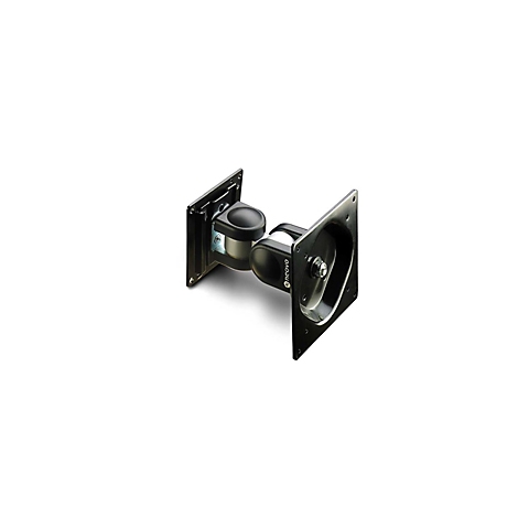 Support de moniteur noir, angulaire, avec articulations rotatives. Logo du fabricant sur le bras.