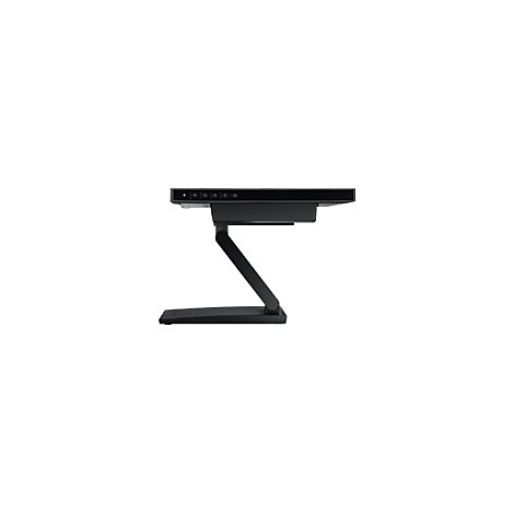 Schwarzes Gerät auf einem gebogenen Standfuß, Oberseite mit Knöpfen.