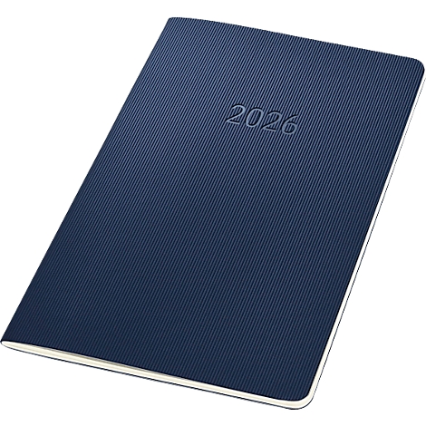 Bloc-notes bleu avec surface côtelée, gaufrage 2026.