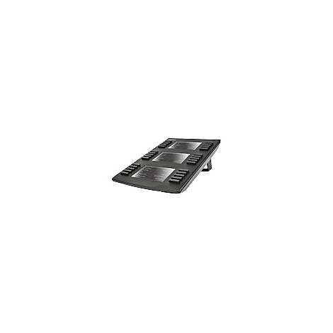 Schwarzes ergonomisches FuÃŸstÃ¼tzen-Pad mit drei gepolsterten Pads und hÃ¶henverstellbaren Beinen.