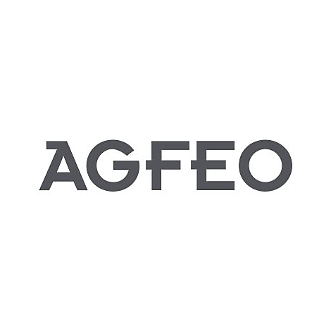 Das graue Firmenlogo von AGFEO auf weißem Hintergrund.