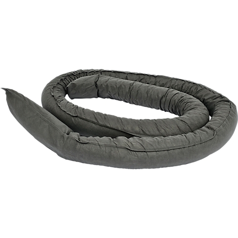 Barrera absorbente de aceite o químicos gris, enrollada.