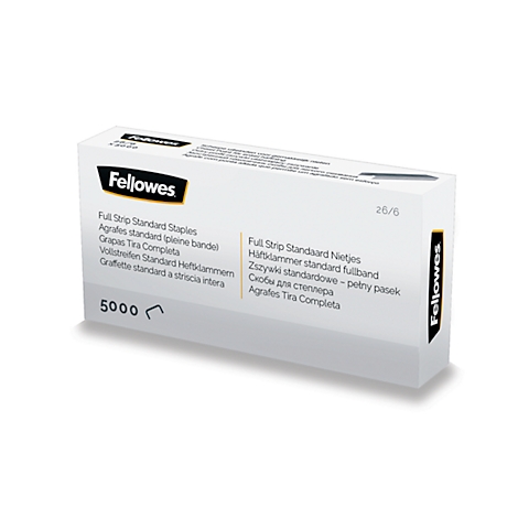 Boîte blanche d'agrafes avec logo "Fellowes", 5000 pièces, Agrafes standard.