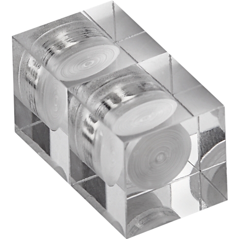 Un bloc rectangulaire transparent avec des rouleaux blancs à l'intérieur, créant un effet de profondeur intéressant.