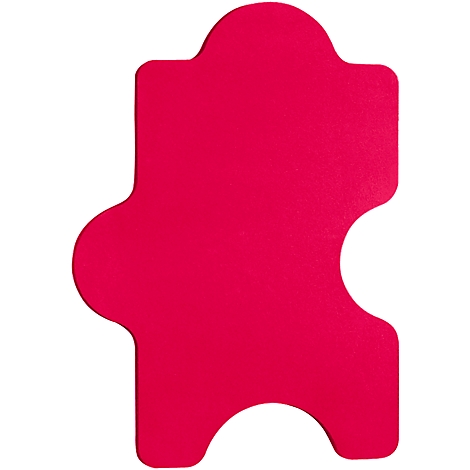 Rood puzzelstuk met gebogen contouren en uitsparingen.