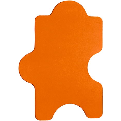Een oranje puzzelstukje met een onregelmatige vorm.