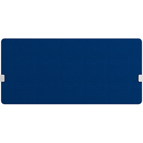 Rechthoekig blauw object met afgeronde hoeken. Aan beide zijden bevinden zich witte rechthoekige elementen.