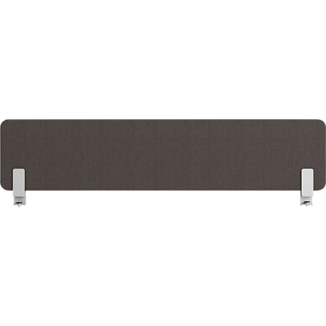 Grijs akoestisch paneel met witte beugels. De panelen zijn rechthoekig, met een ruwe textuur.