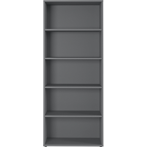 Graues Bücherregal mit 5 Ebenen. Ein minimalistischer Schrank für Bücher und Dekoration.