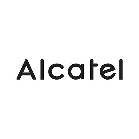 Alcatel-Logo in schwarzer Schrift auf weißem Hintergrund.