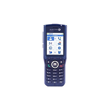 Dunkelblaues Alcatel-Lucent Enterprise DECT-Telefon mit beleuchtetem Farbdisplay und numerischer Tastatur.
