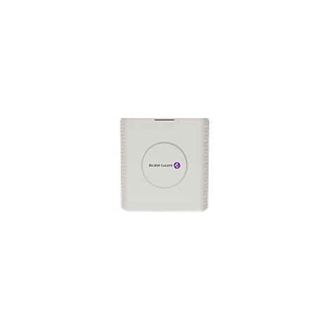 Quadratischer, weißer Alcatel-Lucent Router mit violettem Logo auf einem grauen Kreis in der Mitte.