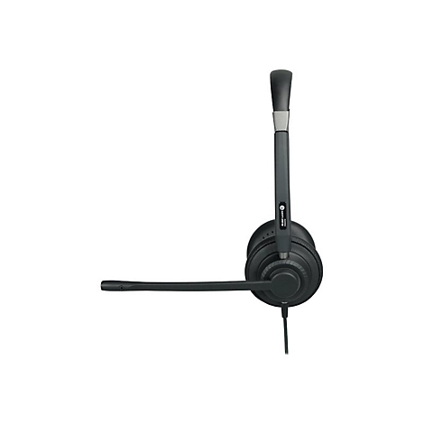 Schwarzes Alcatel-Lucent Enterprise Headset, einseitiges Modell mit Mikrofonarm, vor weißem Hintergrund.
