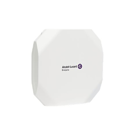 Ein weißer, quadratischer WLAN-Access-Point mit dem Alcatel-Lucent Enterprise Logo in der Mitte.