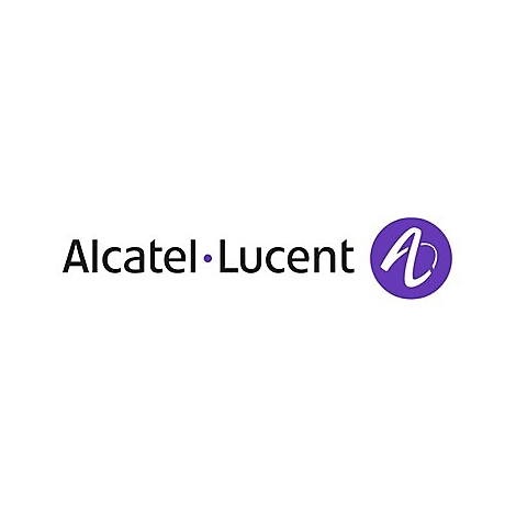 Alcatel-Lucent Firmenlogo mit schwarzem Schriftzug und lilafarbenem Kreis mit weißem A-Symbol.