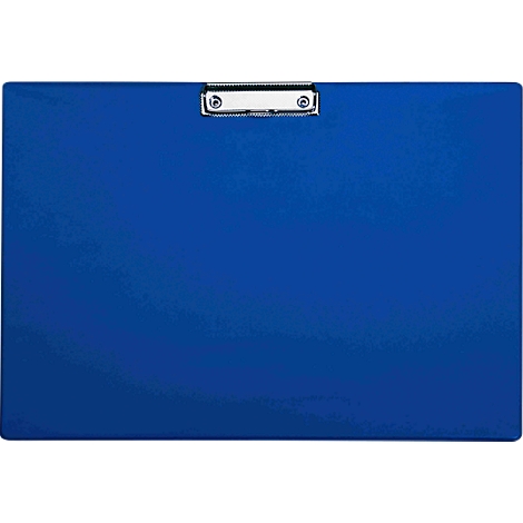Blue clipboard with silver clip.