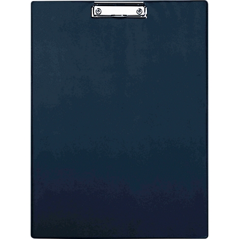 A dark blue clipboard. At the top is a silver clip.