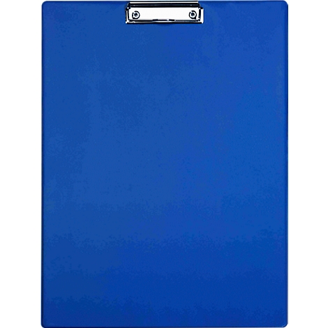 Blue clipboard. A silver clip at the top.