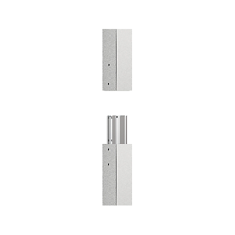 Deux colonnes rectangulaires, une en pierre grise et une en plastique blanc, avec une partie métallique.