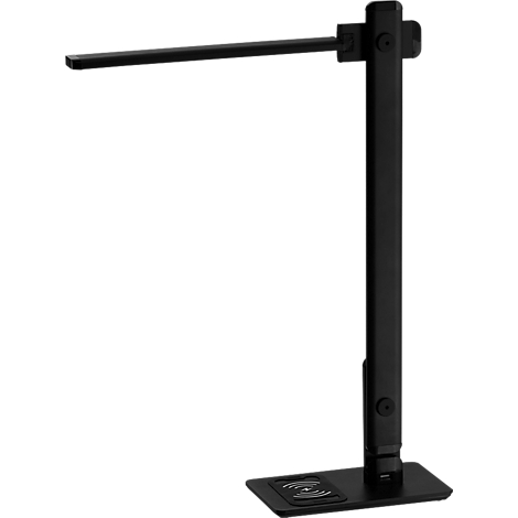 Lampe de bureau LED noire posée sur une table.