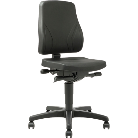 A black office chair with a backrest, seat, wheels, and adjustments. The chair is pictured against a white background.