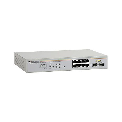Ein grauer Netzwerk-Switch mit mehreren Ports. Beschriftung: Allied Telesis AT-QS900/8.