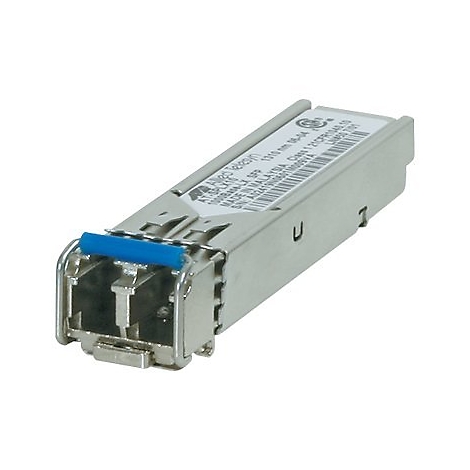 Metallfarbenes Netzwerk-Transceiver-Modul mit blauem Hebel.