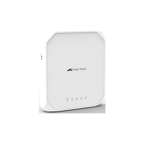 Weißes, rechteckiges Gerät mit abgerundeten Kanten. Auf der Oberfläche ist das Logo und der Schriftzug 'Allied Telesis' zu sehen.