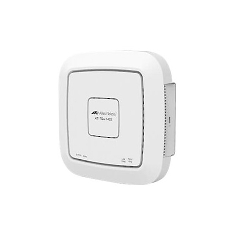 Weißes, quadratisches Gerät mit abgerundeten Ecken. Oben links das Logo von Allied Telesis. Modell: AT-TQ1402.