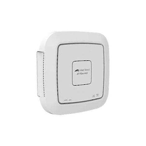 Weißer Access Point mit Allied Telesis Logo und Produktbezeichnung. Abgerundete Kanten und kleine LEDs.
