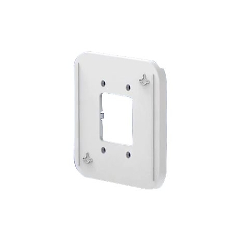 Rechteckige, weiße Halterung mit quadratischer Aussparung und Schraublöchern.