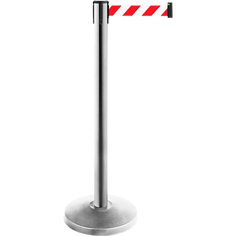 Silver stanchion with red and white striped belt.