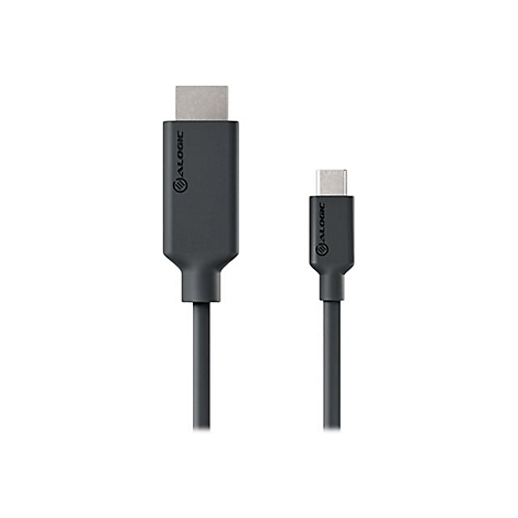 Ein USB-C auf HDMI Adapterkabel von Alogic mit schwarzen Steckern auf weißem Hintergrund.