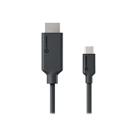 Ein graues HDMI-auf-USB-C-Kabel von Alogic vor weißem Hintergrund.