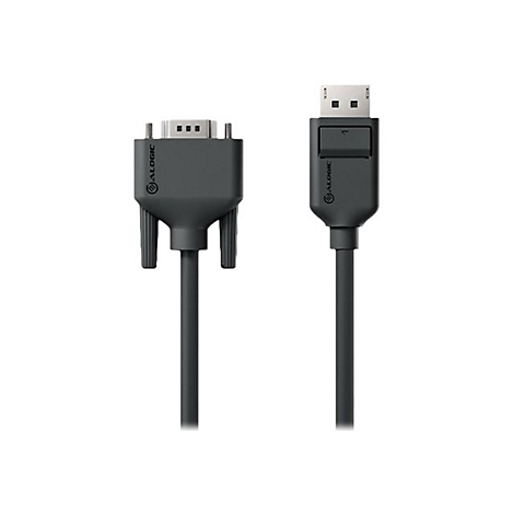 DisplayPort zu VGA Kabel mit Alogic Logo auf beiden Steckern vor weißem Hintergrund.