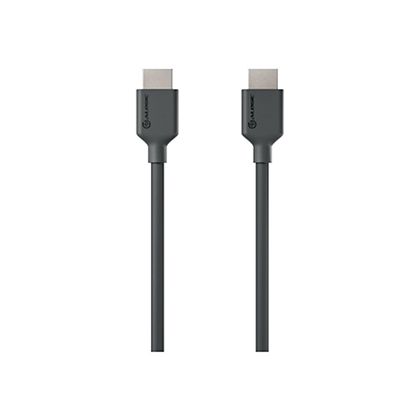 Zwei schwarze HDMI-Kabel mit ALOGIC-Logo auf dem Stecker vor weißem Hintergrund.