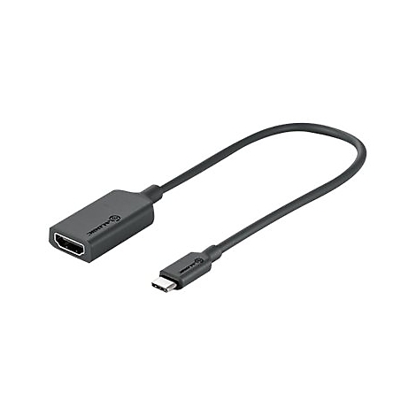 Schwarzer USB-C auf HDMI Adapter mit kurzem Kabel.