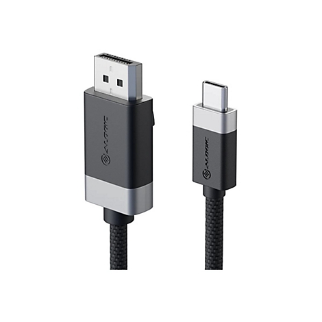 DisplayPort-zu-USB-C-Adapterkabel von Alogic mit schwarzen, geflochtenen Kabeln.