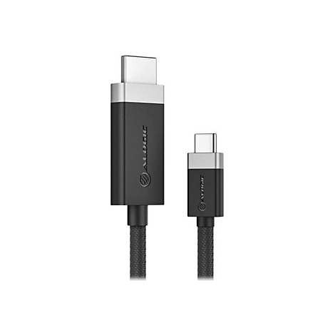 Zwei schwarze USB-C Stecker mit silbernen Endstücken und geflochtenem Kabel vor weißem Hintergrund.