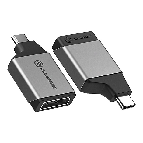 Zwei ALOGIC USB-C auf DisplayPort Adapter auf weißem Hintergrund.