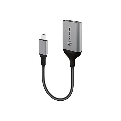 Grauer USB-C-auf-Doppel-USB-C-Adapter von Alogic mit schwarzem Kabel.
