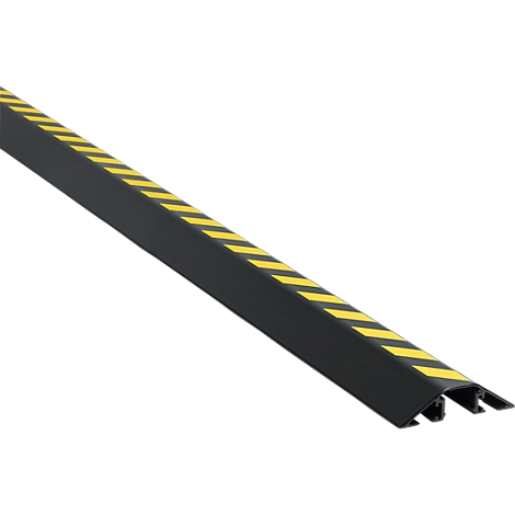 Black cable bridge element with yellow stripes, diagonal view.