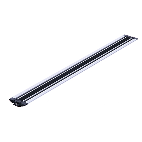 Aluminum roof rack with black rubber, slightly angled on a white background.