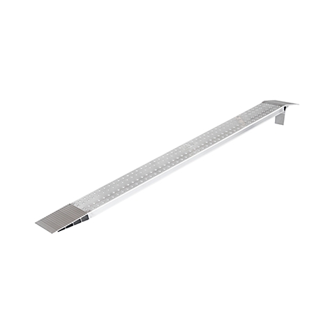 Silver loading ramp on a white background, corrugated surface, rectangular shape.