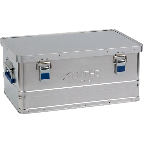 Silver aluminum box with lid, handles and closures. Embossed: ALLUTEC.
