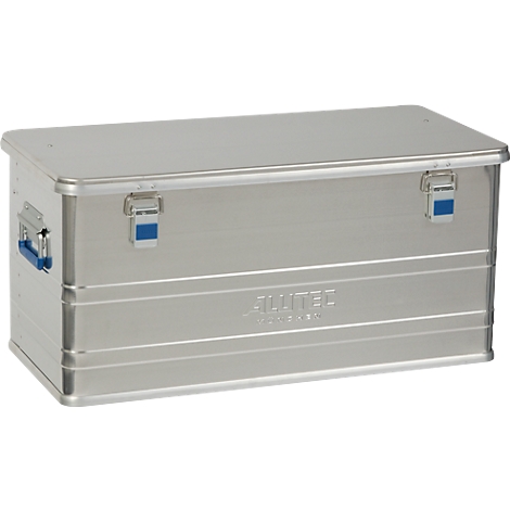A rectangular, silver-colored aluminum box with a lid and closure. The word "ALLIT" is visible on the front.