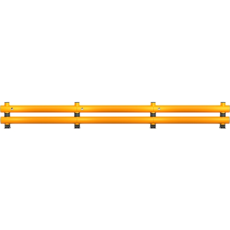 Gelbes Absperrgitter mit zwei parallelen Stangen, die durch dunkle Stützen verbunden sind.