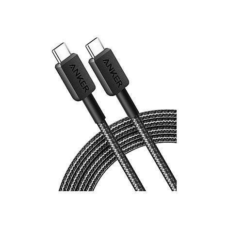 Zwei Anker USB-C-Kabel mit geflochtener, dunkelgrauer Textilummantelung vor weißem Hintergrund.