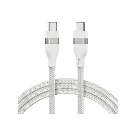 Weißes Anker USB-C-Kabel mit 240W-Aufdruck auf weißem Hintergrund.