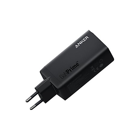 Schwarzes Anker GaNPrime Ladegerät. Es ist rechteckig mit einem Netzstecker.